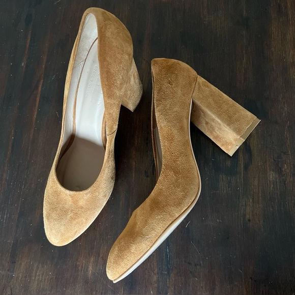 Able Shoes - ABLE Suede High Heels Tan Brown Block Heel Sz 10 Round Toe